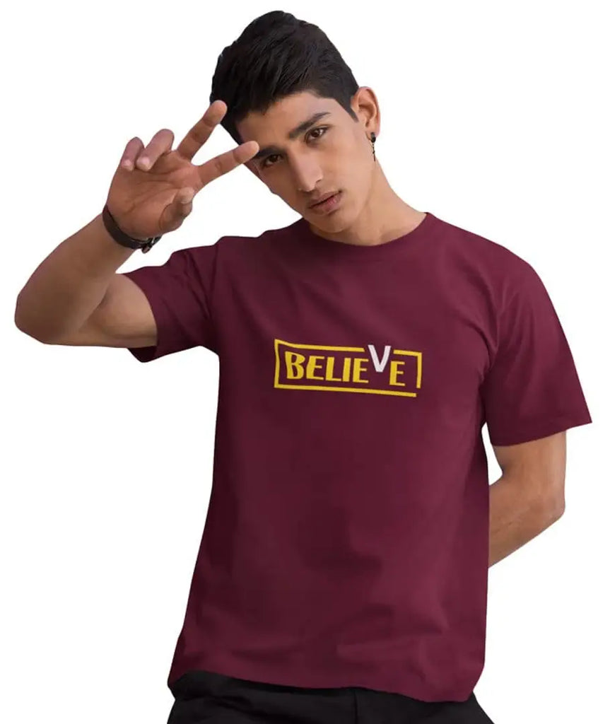 Tshirts Buddy Men's Half Sleeve Printed Round Neck Premium Cotton Tshirts - Believe