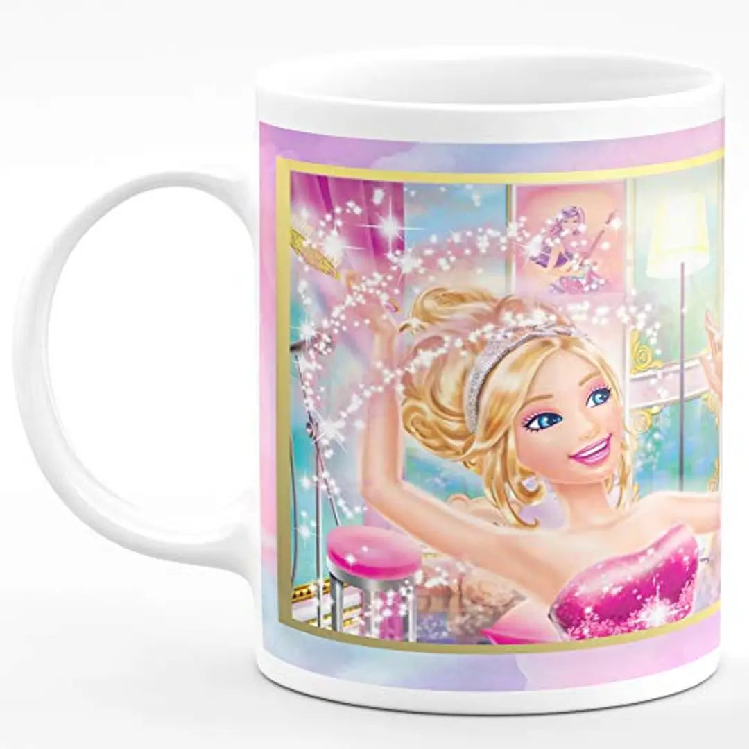 Chhaap Barbie Golden Hairs Cartoon Mug Gift for Kids Brother Sister Son Daughter Boys Girls Hd Printed Microwave Safe White Ceramic Coffee Mug (350 ml)? (CR1 06)