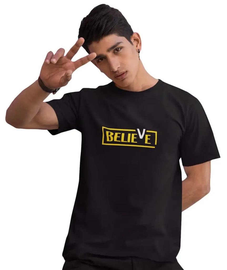 Tshirts Buddy Men's Half Sleeve Printed Round Neck Premium Cotton Tshirts - Believe