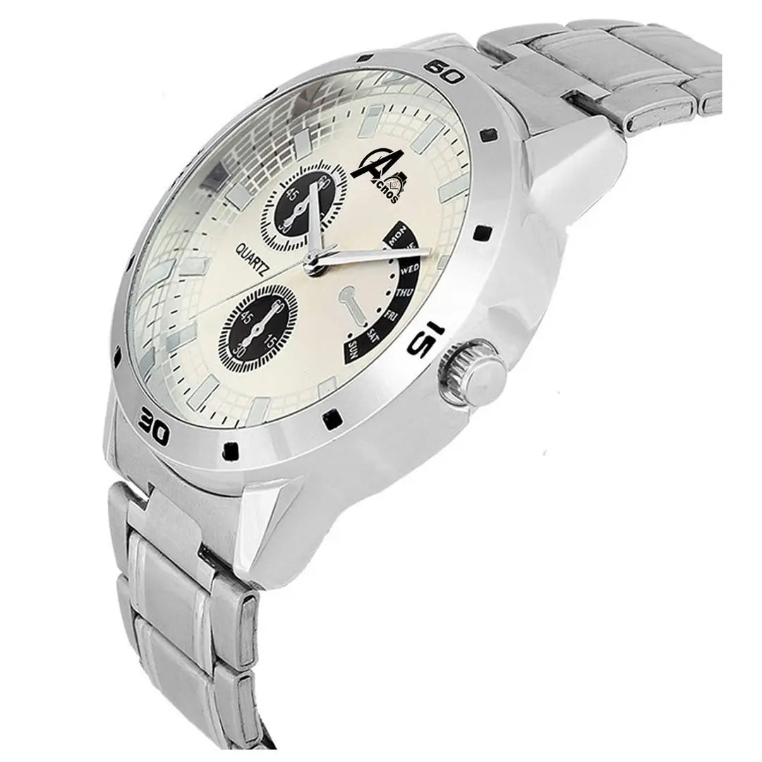 Acnos Silver Dial Chonograph Design Steel Strap Size Analog Watch for Men Pack of - 1 (Lr101)
