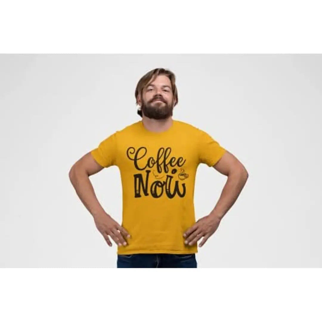 Coffee Now - Yellow - Printed t Shirt - Comfortable Round Neck Cotton.