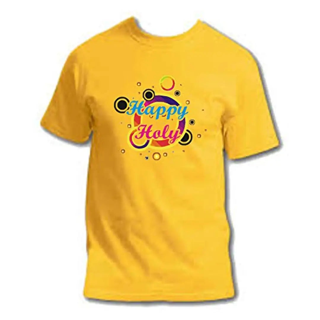 Himshikhar Happy Holi Printed T-Shirt for Men  Women | Half Sleeve T-Shirt | Round Neck T Shirt | 100% Polyester T-Shirt Fashions|| Yellow