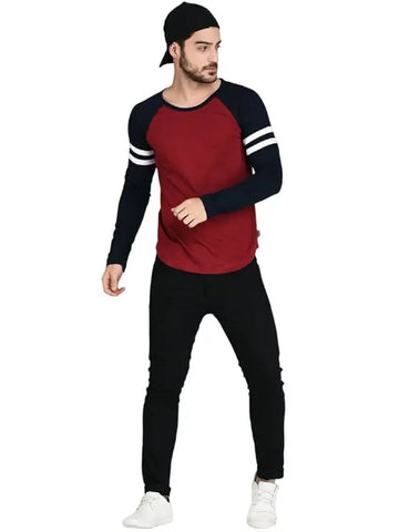 RiseMax Striped Cotton Blend M40 Full Sleeve Round Neck Regular Fit T-Shirt for Men