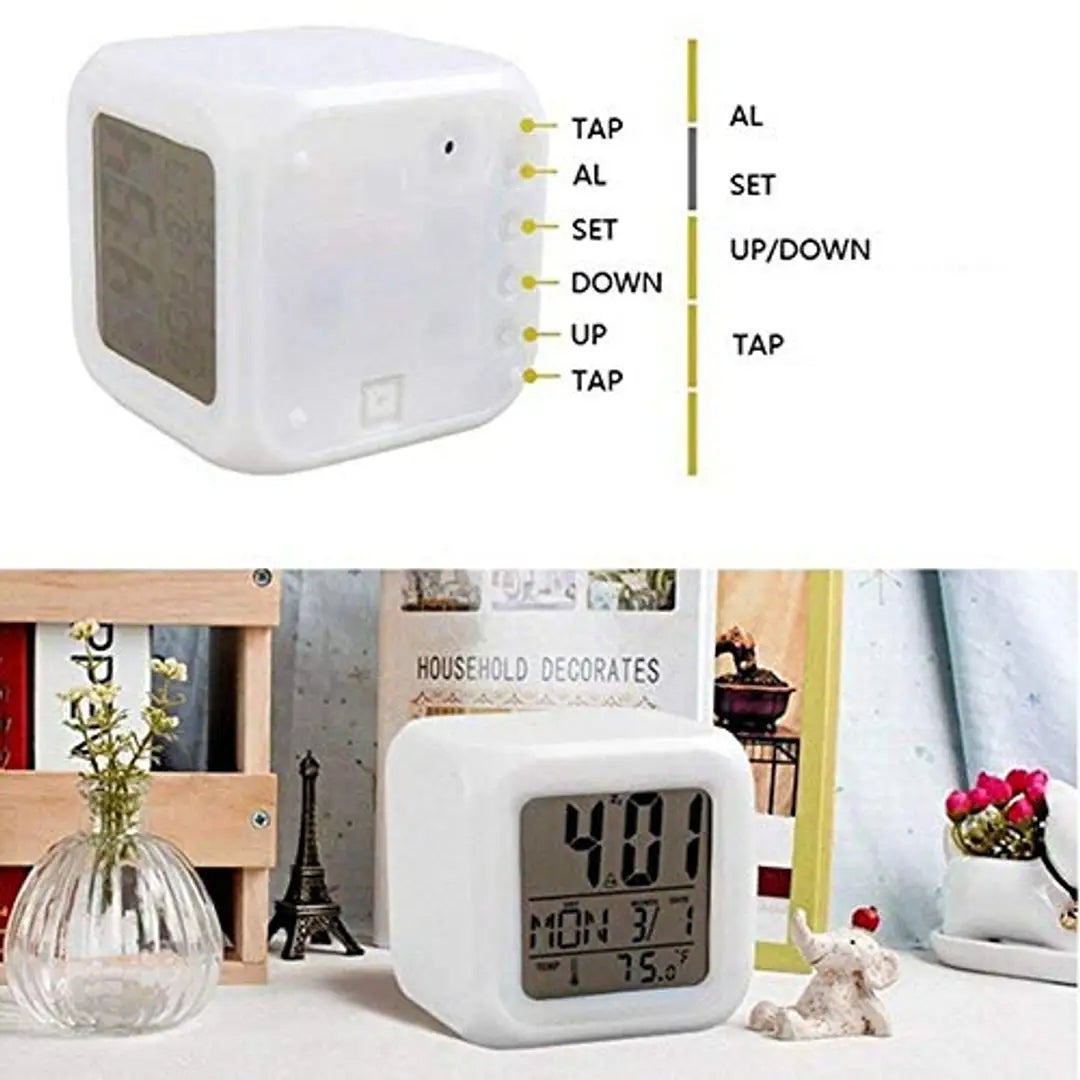 Prisma Collection Smart Digital Alarm Clock for Bedroom,Heavy Sleepers,Students with Automatic 7 Colour Changing LED Digital Alarm Cloc