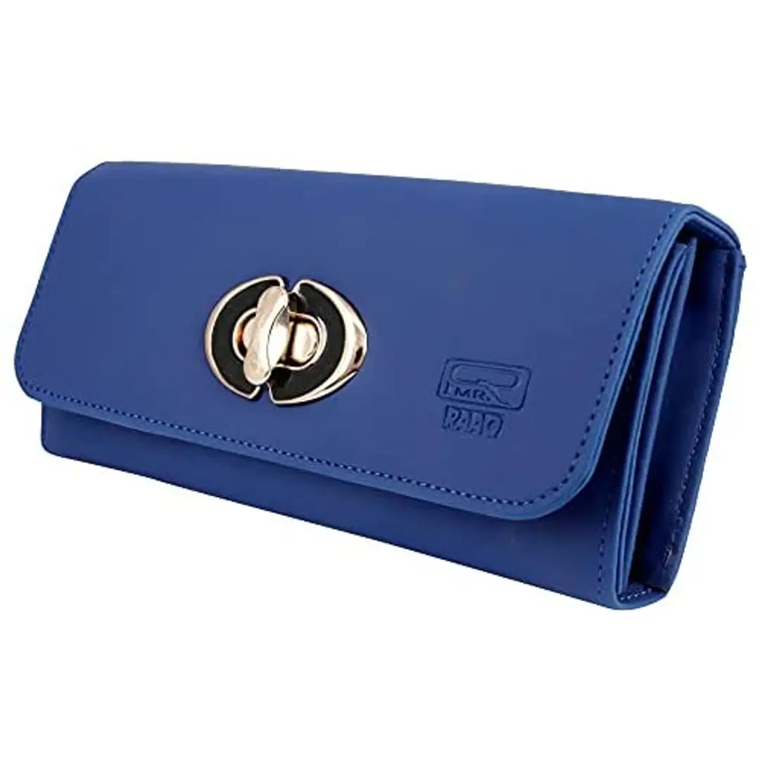 Women's and Girls Synthetic Leather Mobile Hand Purses Wallet Clutch 4 Seprate Multiples Cards Slots (GDFC-2104SAPPHIRE BLUE)