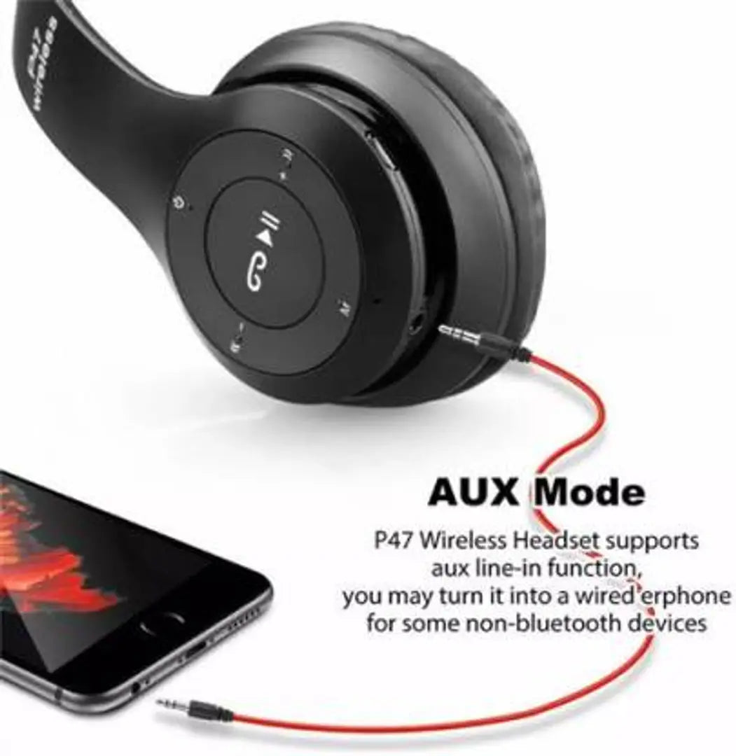 P47 Foldable Wireless Headphone Sports Headphone with Mic Bluetooth, Wired Headset&nbsp;&nbsp;(Black, On the Ear)