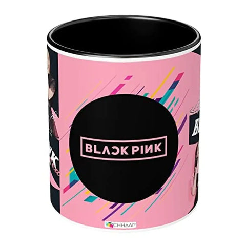 NH10 DESIGNS Blackpink Mug Black Pink Signature Mugs Gift for Girls Boys Brother Sister Hd Printed Microwave Safe Three Tone Black Ceramic Coffee Mug (350 ml)(3TONEBLKPNK-05) Pack of 1