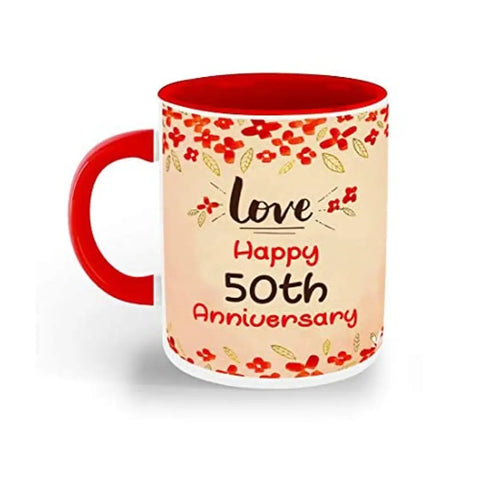 Whats Your Kick? (CSK) Golden Jubilee Anniversary, Happy 50th Anniversary Printed Red Inner Colour Ceramic Coffee Mug and Tea Mug- Gift for Wife, Husband (Multi 8)