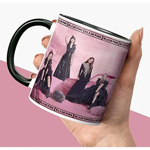 NH10 DESIGNS Blackpink Mug Black Pink Signature Mugs Gift for Girls Boys Brother Sister Hd Printed Microwave Safe Three Tone Black Ceramic Coffee Mug (350 ml)(3TONEBLKPNK-07) Pack of 1