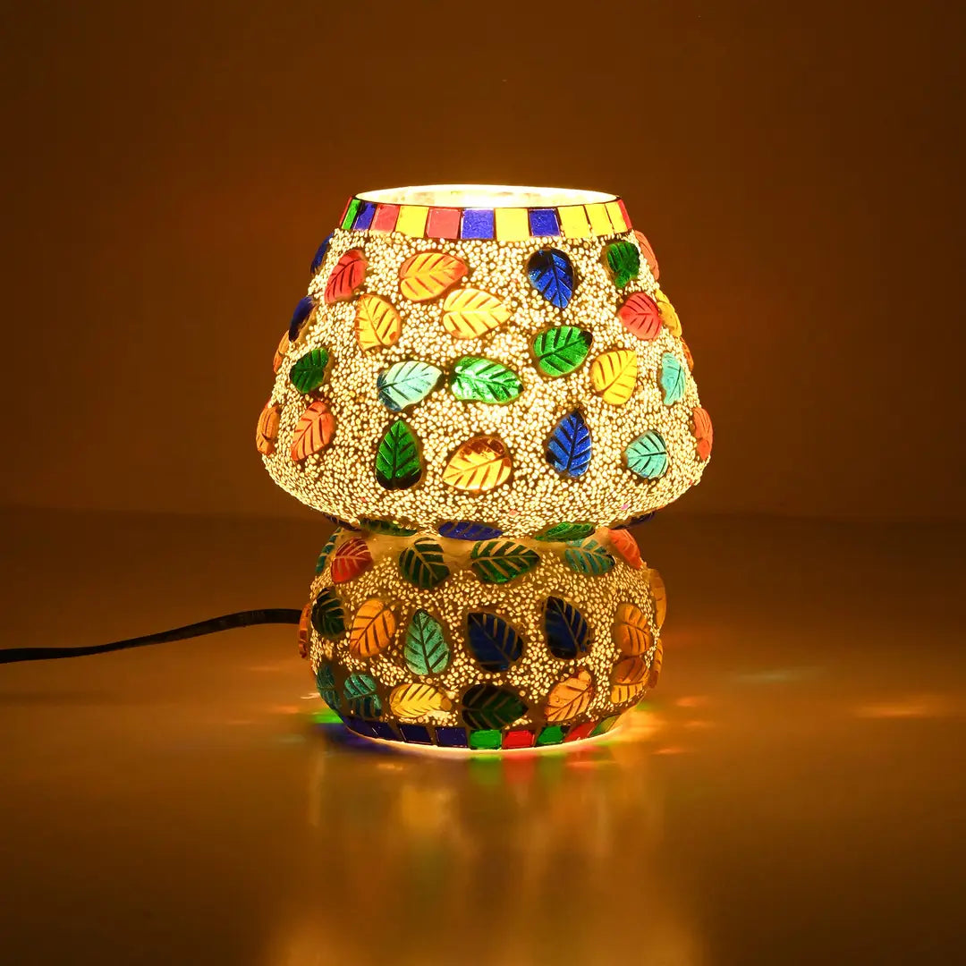 Leaf Glass Table Lamp Living Room Bedroom Table Lamp, Multicolor