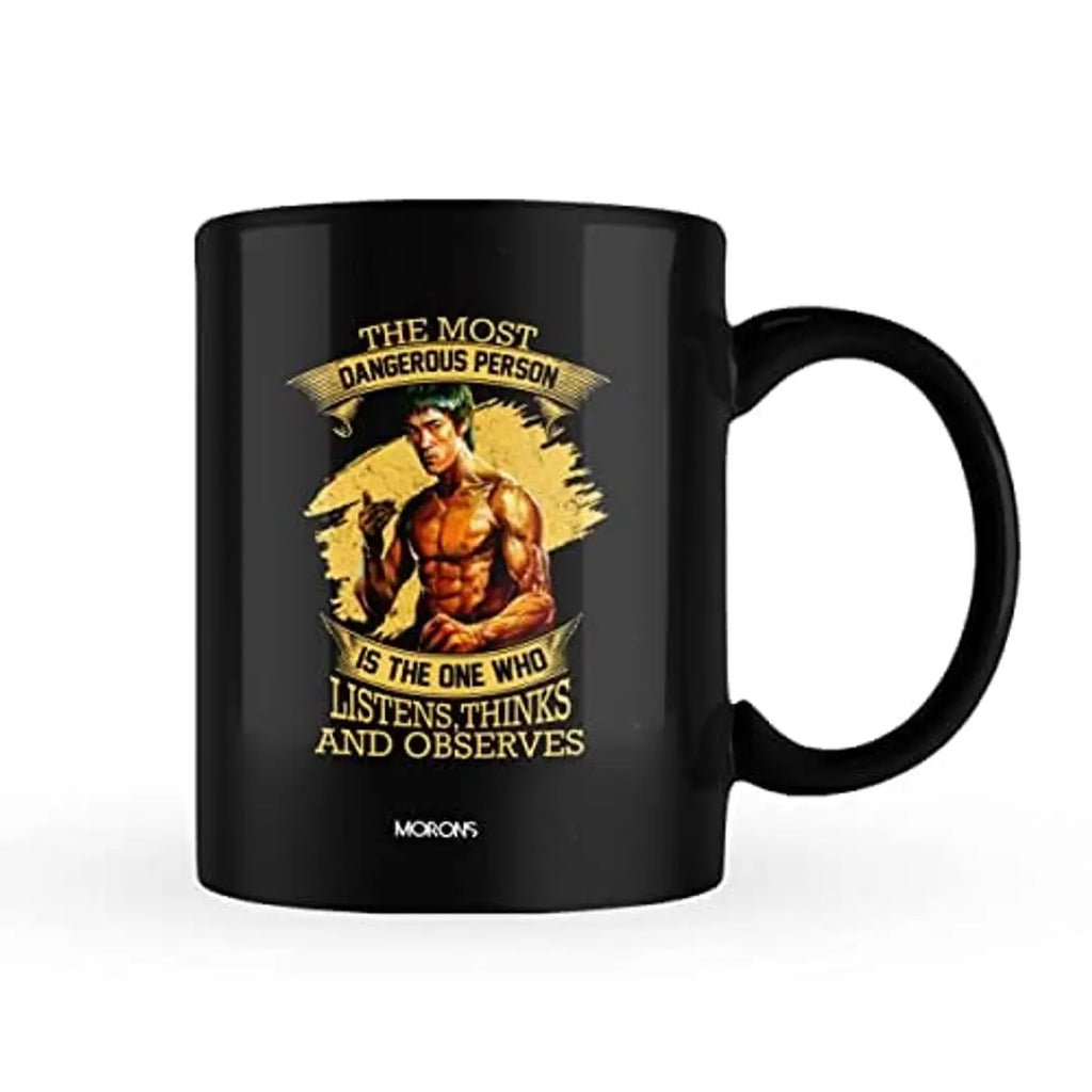 Morons Printed Black Patch Quote by Bruce Lee Coffee Mug | Bruce Lee Merchandise | Printed Motivational Quotes on Coffee Mug Gift for Friends (Black, Pack of 1, 330 ml)