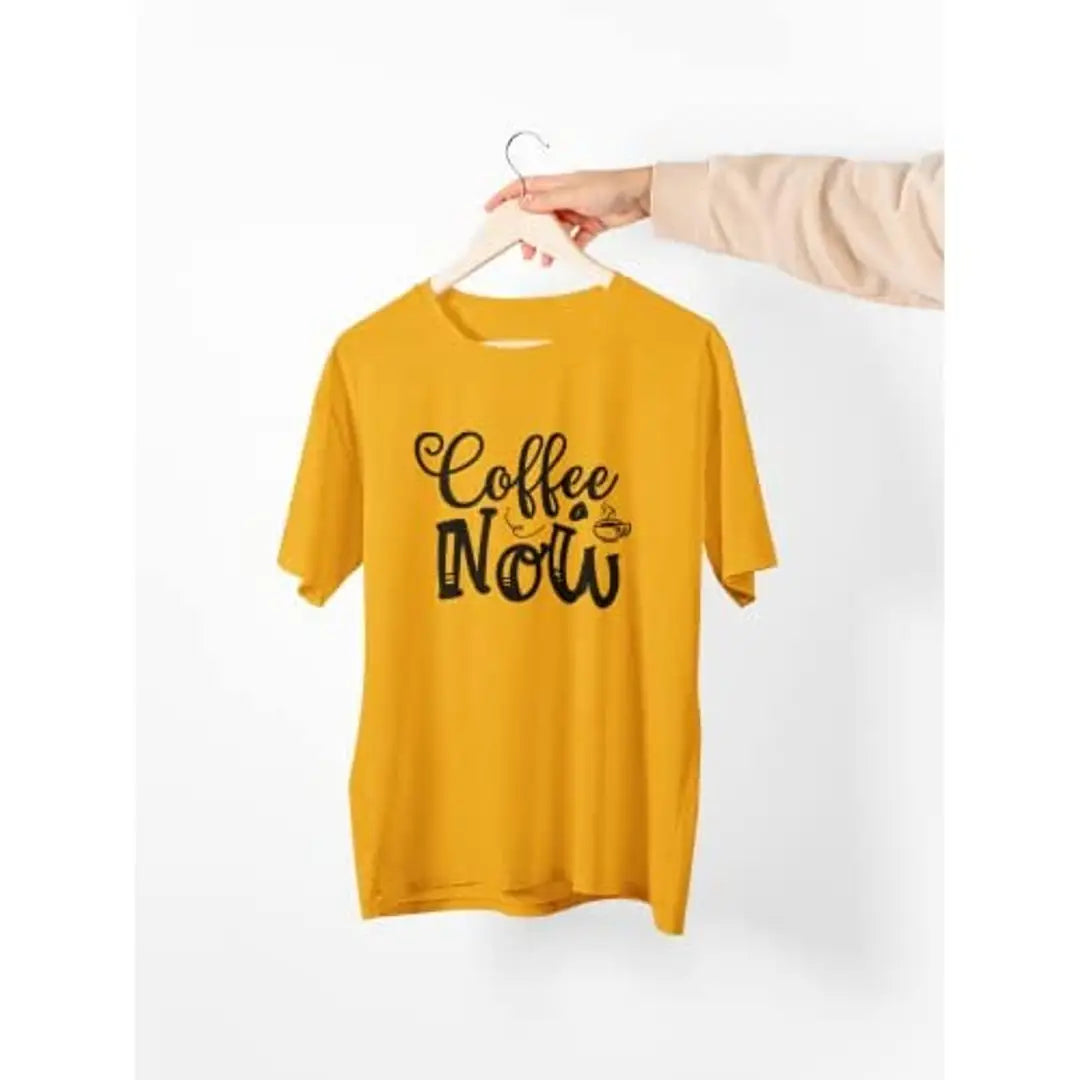 Coffee Now - Yellow - Printed t Shirt - Comfortable Round Neck Cotton.