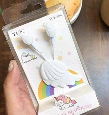 LJC Unicorn Earphones for Kids White Feather Built Material for Kids| Amazing Sound Quality