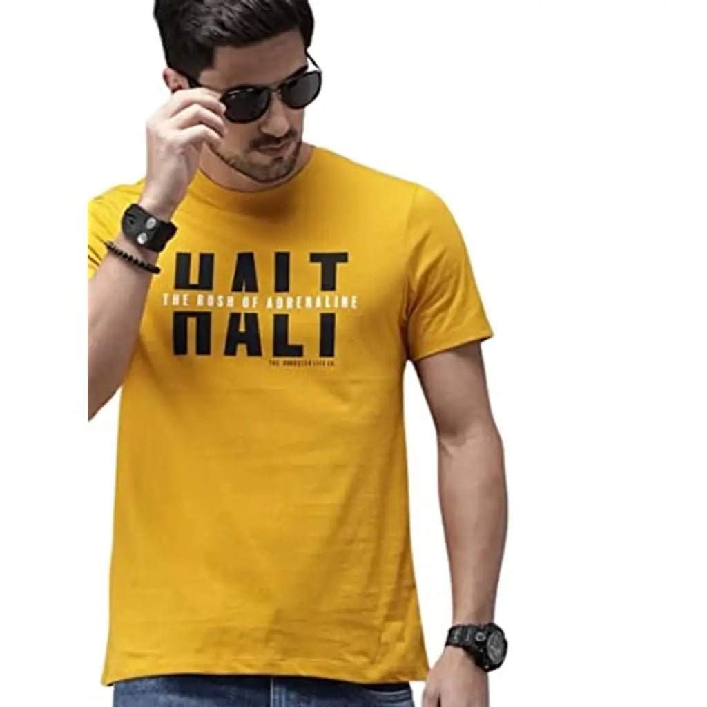 The Fabshopper Cotton Round Neck Yellow Halt T-Shirt for Men