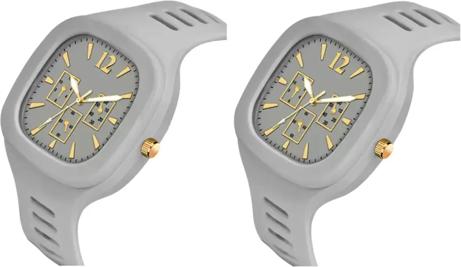Stylish Grey Silicone Analog Watches For Men Pack Of 2