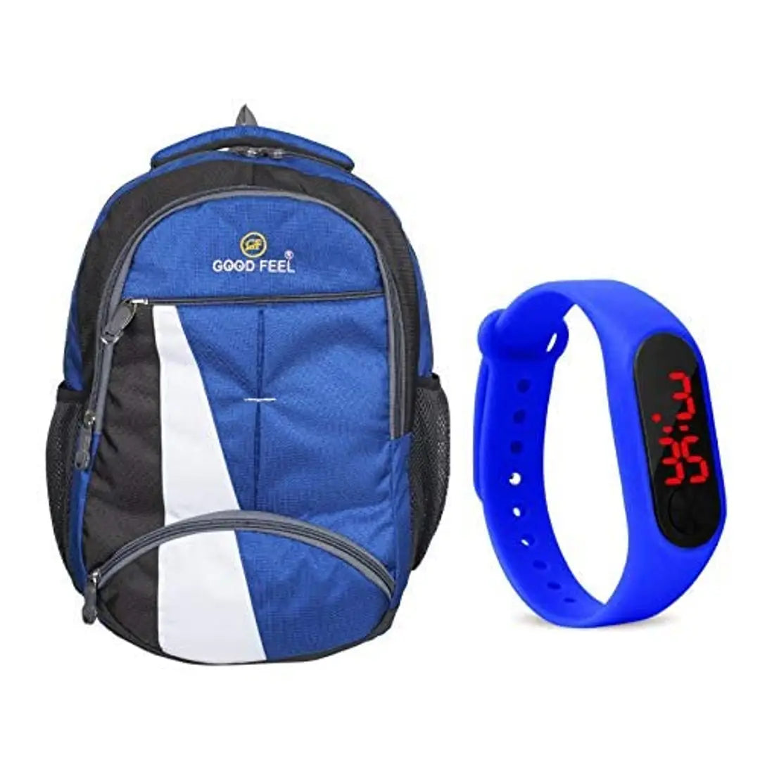 GOOD FEEL New Canvas Polyester School Bag, College Bag, Laptop Bag for Boys and Girls LED Watch Free (Royal Blue)