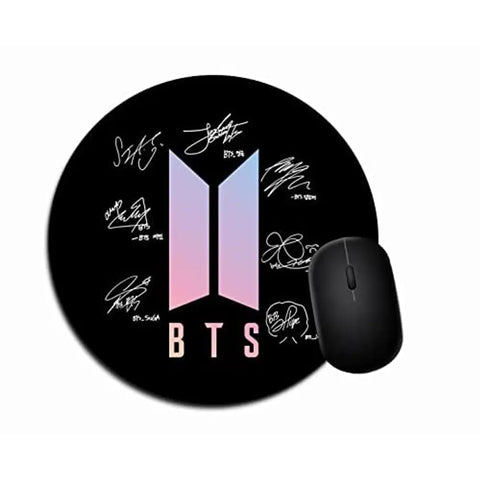 NH10 DESIGNS BTS Logo BTS SignatureS Printed Non Slip Rubber Round Gaming (20) Cm Mousepad for Laptop, PC, Computer, Desktop, Home & Office, Anti Skid Base BTS Mouse Pad- BTSALLV 124