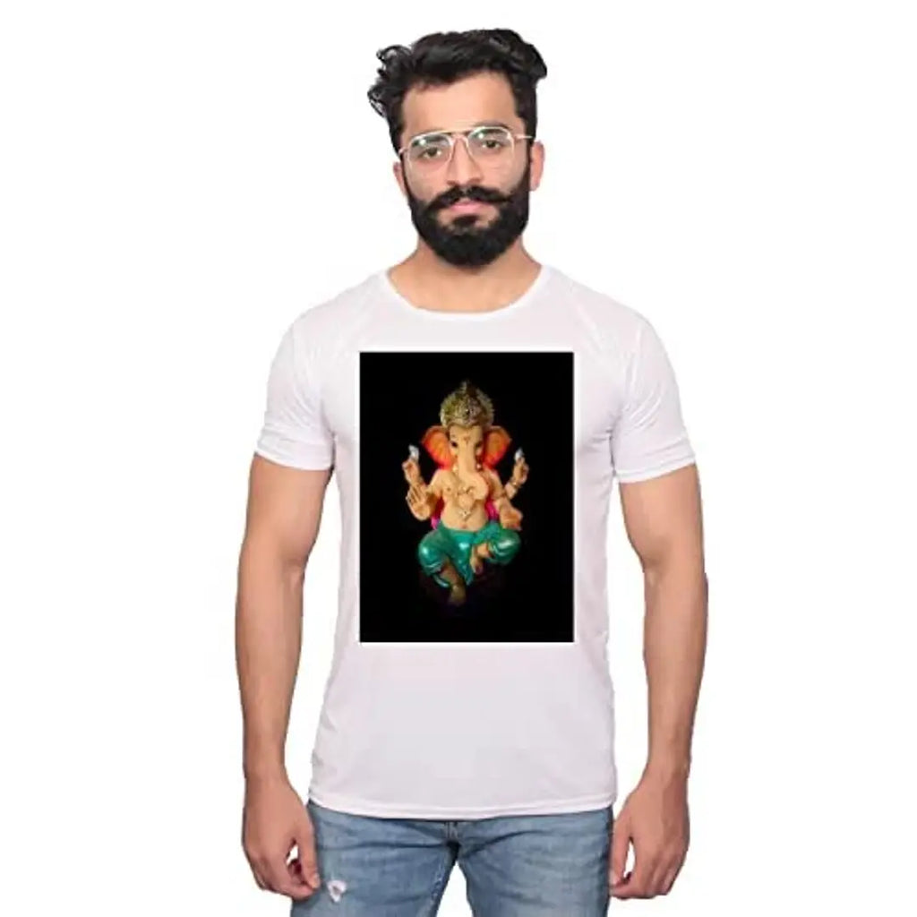 NITYANAND CREATIONS Round Neck Graphic Printed White T-Shirt [Model- 9900123]