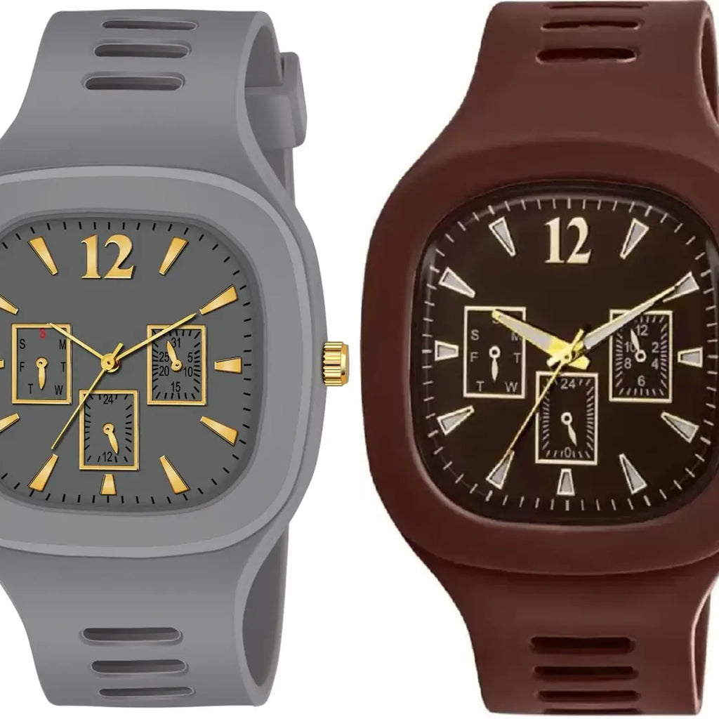 Stylish Multicoloured Silicone Analog Watches For Men Pack Of 2