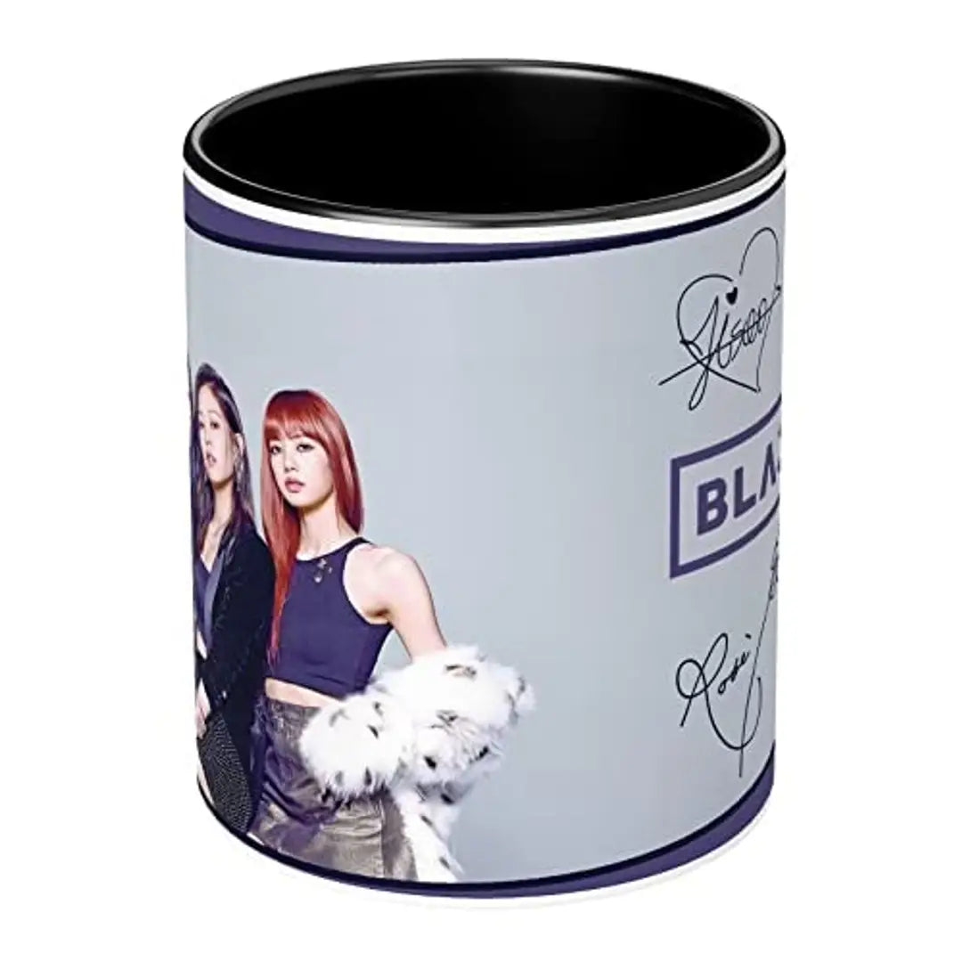 NH10 DESIGNS Blackpink Mug Black Pink Signature Mugs Gift for Girls Boys Brother Sister Hd Printed Microwave Safe Three Tone Black Ceramic Coffee Mug (350 ml)(3TONEBLKPNK-04) Pack of 1