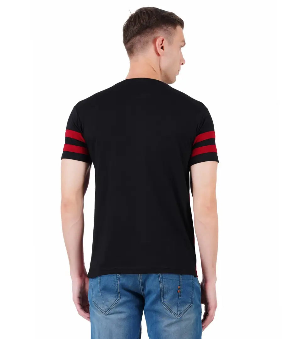 BET Men Premium Cotton Round Neck Color Block T-Shirt Maroon::Black