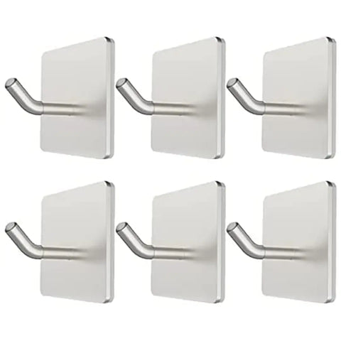 VIVII 6 Pack Adhesive Hooks, 3M Self Adhesive, Metal Wall Hooks Hanger Sticky Hooks for Keys Bags Bathrobe Clothes Hat Towel Garment Nickel, Kitchen Bath Room, Living Room, Office, No Drilling Needed