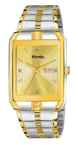 Stylish Steel Rectangle Shape Dial Silver Analogue Watch For Men With Day And Date Display