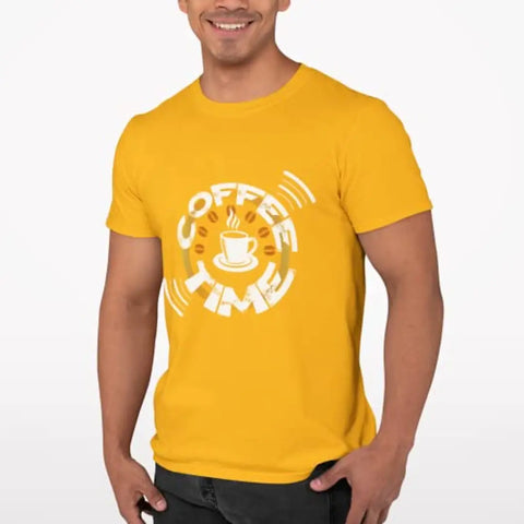 Coffee time - Yellow - Printed t Shirt - Comfortable Round Neck Cotton.