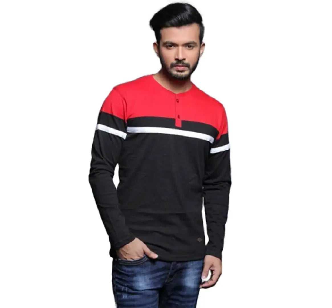 RiseMax Colourblocked Cotton Blend M28 Full Sleeve Henley Neck Regular Fit T-Shirt for Men
