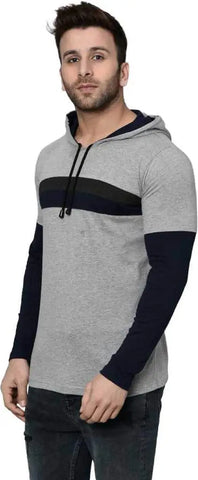 RiseMax Striped Cotton Blend M27 Full Sleeve Hoodie Regular Fit T-Shirts for Men