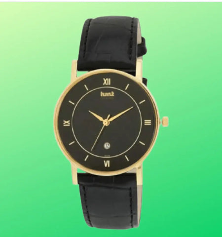 Stylish Leather Round Shape Dial Black Analogue Watch For Men With Day And Date Display