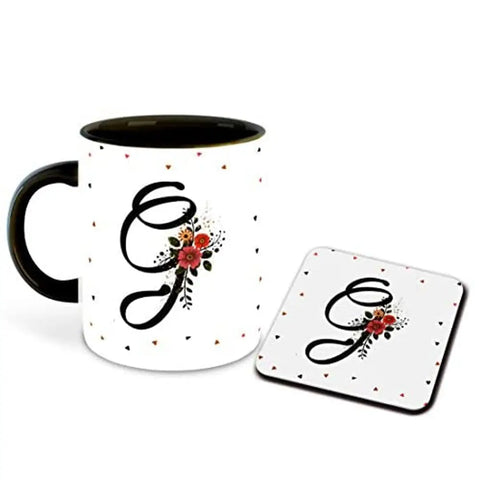 Whats Your Kick? (CSK) - Letter G Name Initial Alphabet Inspiration Printed Black Inner Ceramic Coffee Mug and Tea Mug with Coaster- Birthday | Anniversary (Multi 7)