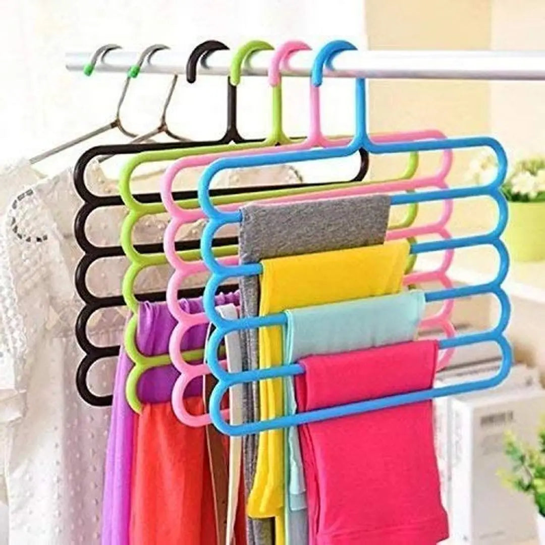 KITCHEN KREATIONS 4 Layer Multipurpose Hanger Clothes Storage Organiser Rack for Wardrobe, Shirts, Ties, Pants Space Saving Hanger, Cupboard, Strong (32l x 1b x 33h cm) PCK of 5 Pcs