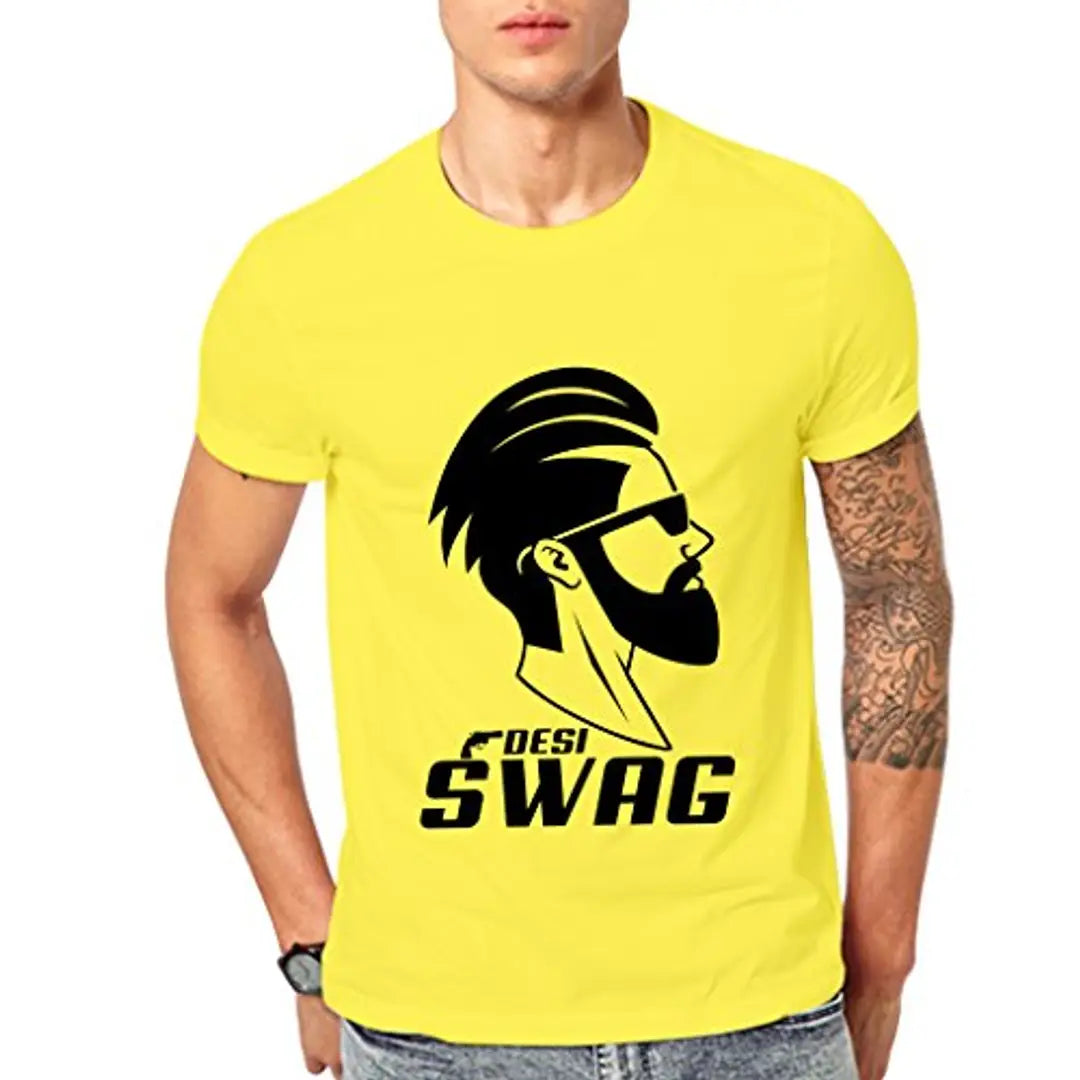 Ghantababajika Desi Swag Yellow Round Neck Half Sleeve T-Shirt