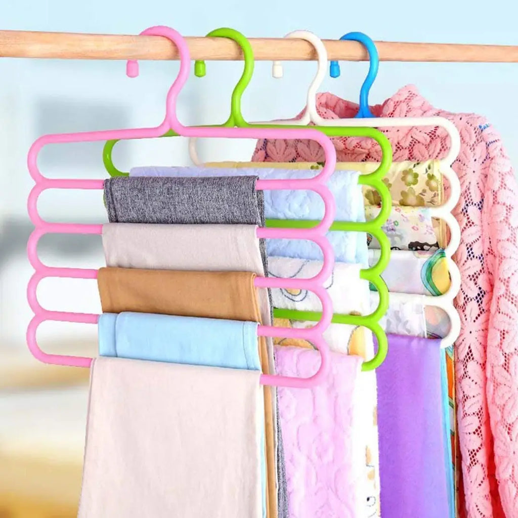 KITCHEN KREATIONS 4 Layer Multipurpose Hanger Clothes Storage Organiser Rack for Wardrobe, Shirts, Ties, Pants Space Saving Hanger, Cupboard, Strong (32l x 1b x 33h cm) PCK of 5 Pcs