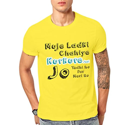 Ghantababajika Kurkure Jaise Yellow Round Neck Half Sleeve T-Shirt