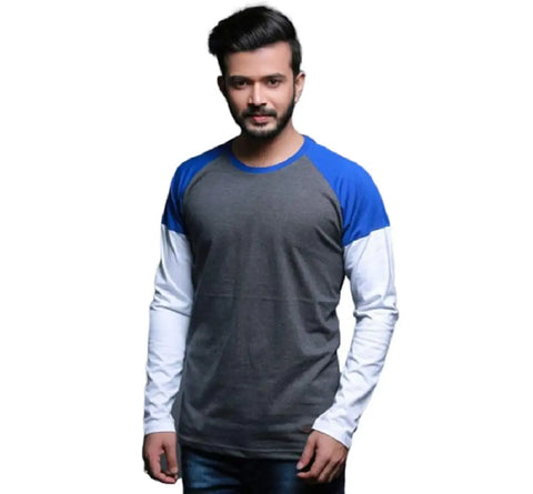 RiseMax Colourblocked Cotton Blend M36 Full Sleeve Round Neck Regular Fit T-Shirt for Men