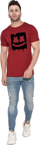 BET Branded Men's Printed Roundneck T Shirt (Medium, Maroon)
