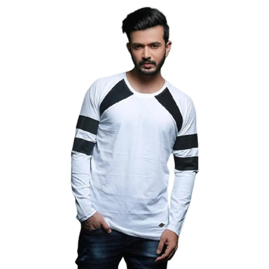 RiseMax Colourblocked Cotton Blend M23 Full Sleeve Round Neck Regular Fit T-Shirt for Men