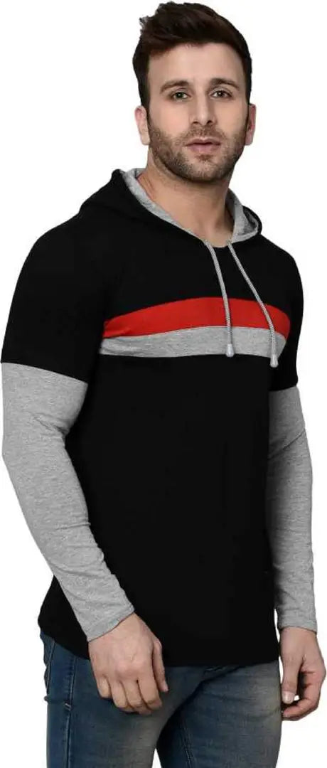 RiseMax Striped Cotton Blend M27 Full Sleeve Hoodie Regular Fit T-Shirts for Men