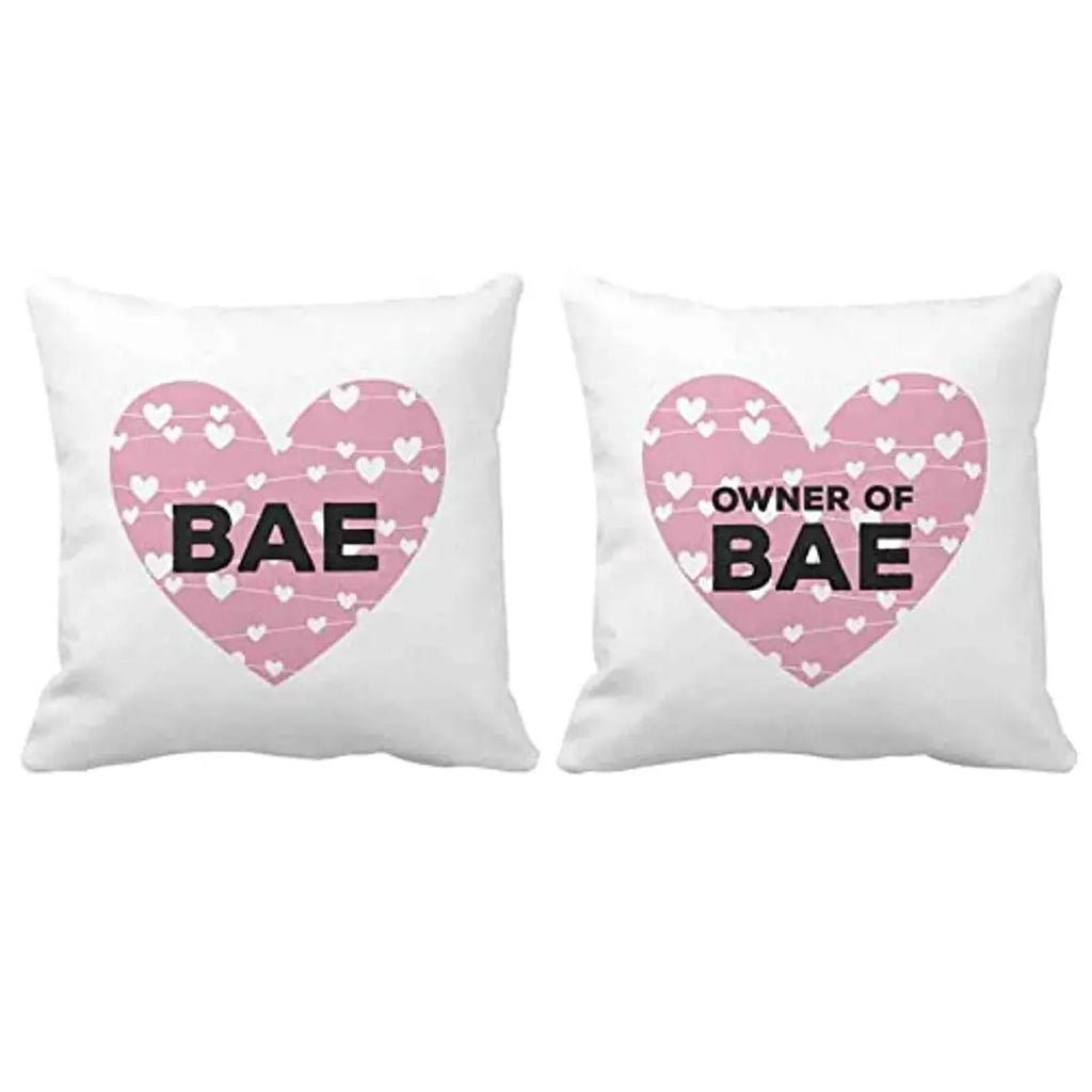 Designer Unicorn Printed Couple Cushion Cover with Filler, Bae/ Owner of Bae 12X12 inches Set of 2