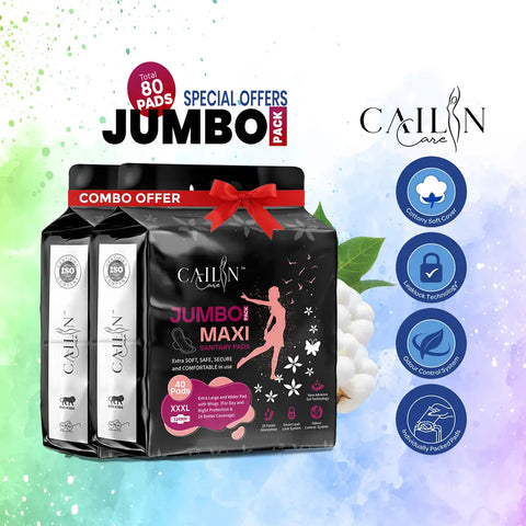 Extra Large, Soft and Comfortable Cotton Maxi Sanitary Pads (Size - 320mm | XXXL) (Combo of 2 Packet) (Total 80 Pads)