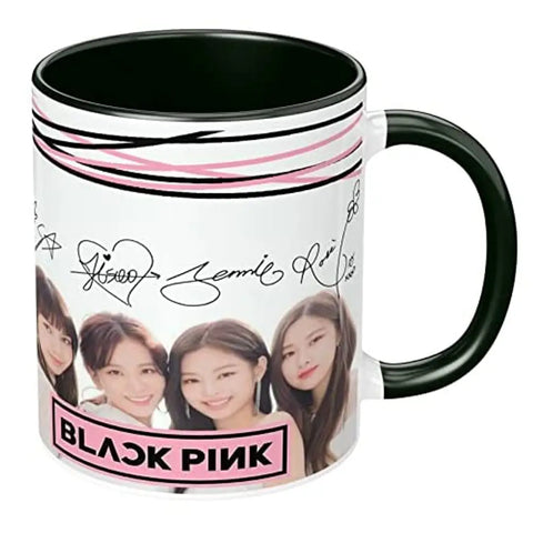 NH10 DESIGNS Blackpink Mug Black Pink Signature Mugs Gift for Girls Boys Brother Sister Hd Printed Microwave Safe Three Tone Black Ceramic Coffee Mug (350 ml)(3TONEBLKPNK-06) Pack of 1