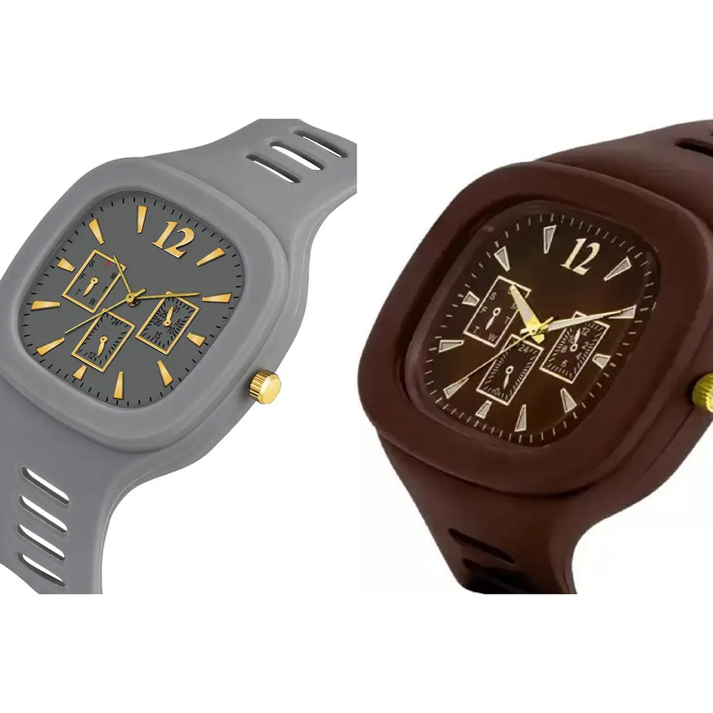 Stylish Multicoloured Silicone Analog Watches For Men Pack Of 2