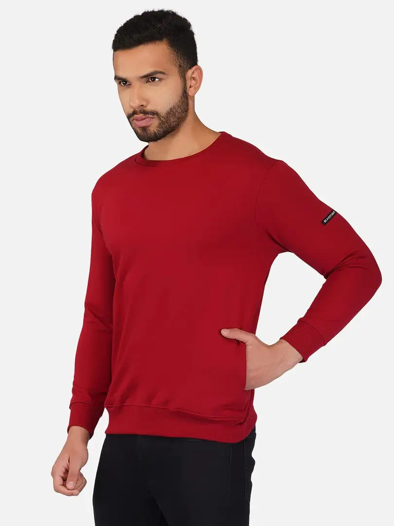 HEATHEX Men's Full Sleeve Round Neck Cotton Fleece Sweatshirt with Side Pocket
