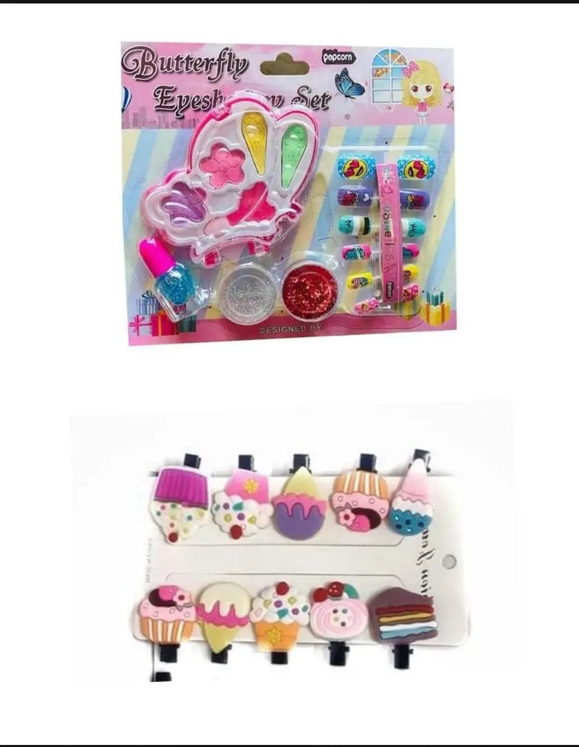 LJC Combo of Nail Art Kit With Eye shadaw and 10 Clips of ice-cream For Girls