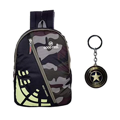 GoodFeel New Military Pattern Canvas Polyester School Bag, College Backpack, Waterproof Laptop Backpack for Boys and Girls [GFBAG15TO18][One Key Chain/Key Rings Free] (Green C12)