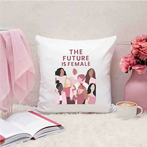 Designer Unicorn Printed Couple Cushion Cover with Filler, The Future is Female 12X12 inches