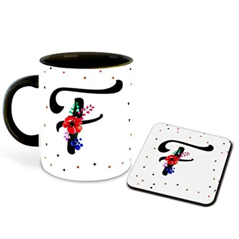 Whats Your Kick? (CSK) - Letter F Name Initial Alphabet Inspiration Printed Black Inner Ceramic Coffee Mug and Tea Mug with Coaster- Birthday | Anniversary (Multi 6)