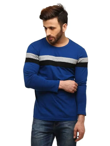 RiseMax Striped Cotton Blend M29 Full Sleeve Round Neck Regular Fit T-Shirt for Men
